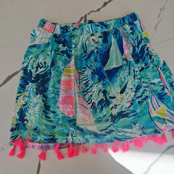 Lilly Pulitzer Style Tropical Tassel Skirt XS – Turquoise Pink Print Resort Beac - Picture 8 of 8